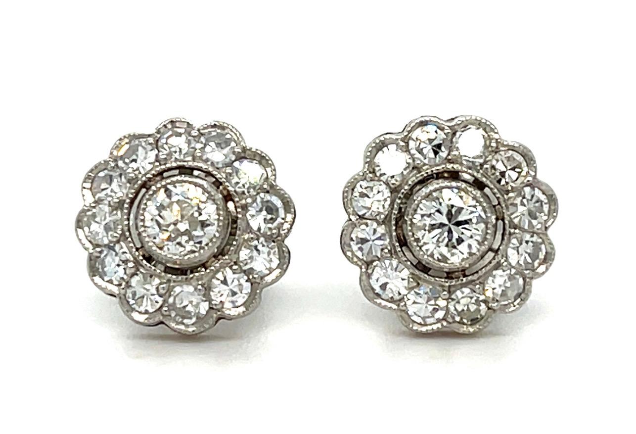 .40ct Old European Diamond Platinum Handmade Stud Earrings 3.94g 1.10ct SD