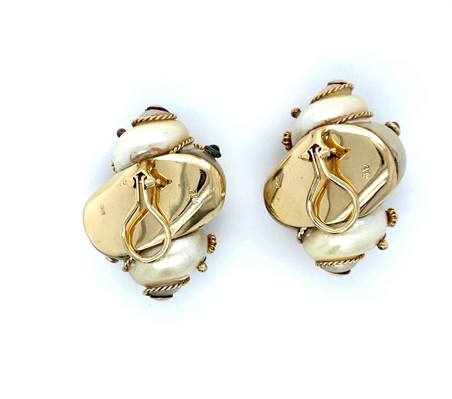 Conch Shell 1.50ct Encrusted Gemstone Vintage Earrings (c 1960s) 1.50" Length