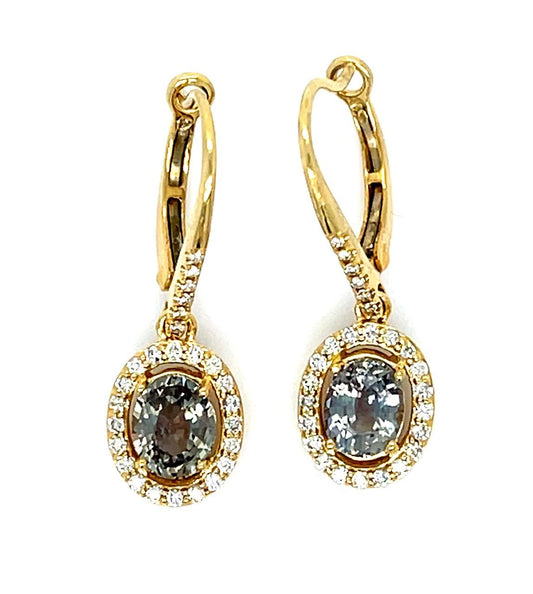 4.16ct Aquamarine .12ct Diamond 18KW Earrings 4.40g .75"