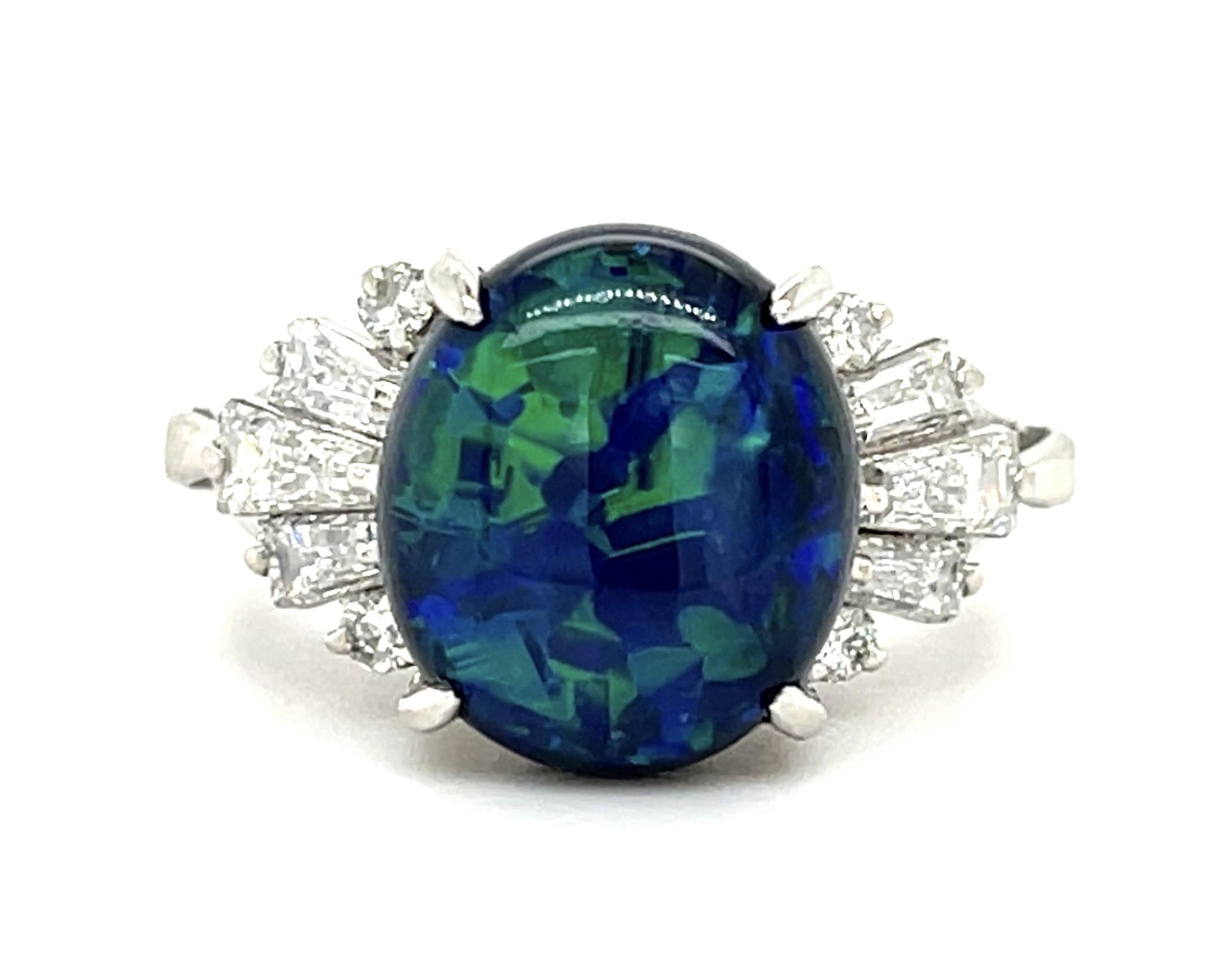 3.55ct Australian Black Opal .70ct Diamond Platinum Ring 7.49g 5.50 Size