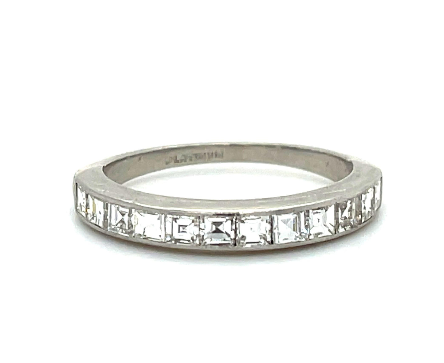 Art Deco 1.44ct Square Cut Diamonds (12 Stones) Platinum Vintage Band (c 1930s)