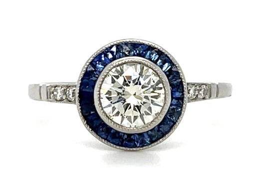 .76ct Round Brilliant Diamond .80ct Sapphire Platinum Handmade Ring 2.80g 7 Size