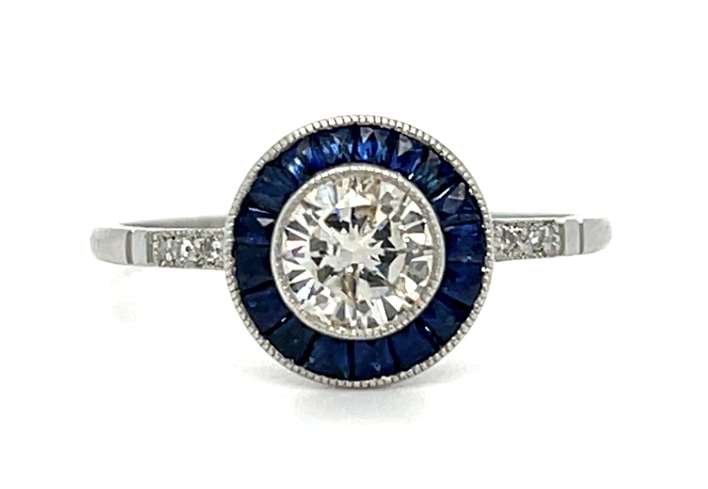 .55ct Round Brilliant .34ct Sapphire Platinum Handmade Ring 2.60g 7.25 Size