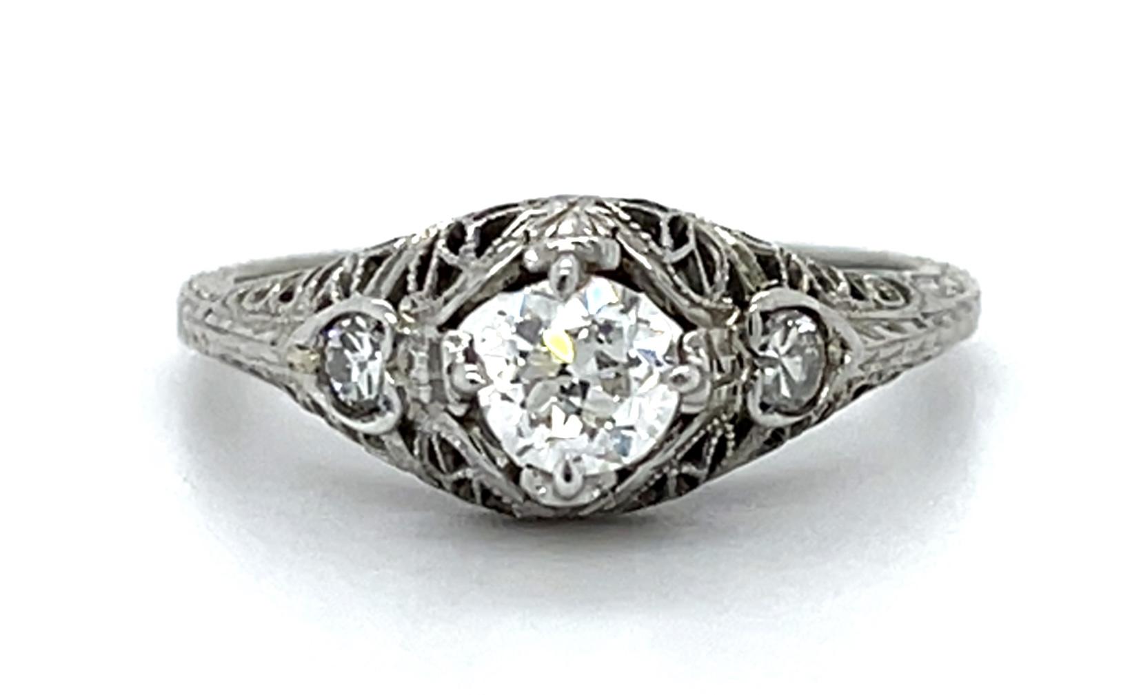 Original Art Deco .38ct Exact Old European Diamond 14KW Ring (Vintage 1930s)