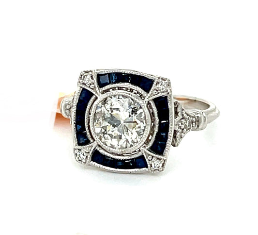 1.15ct OEC Dia PT Ring .47ct Sap .07ct SD 6.50 Size 4.80g