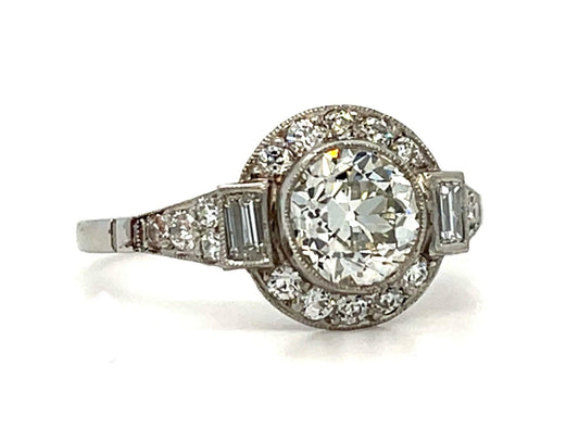 1.08ct Old Euro Dia PT Handmade Ring .44ct SD 3.23g 8.50 Size