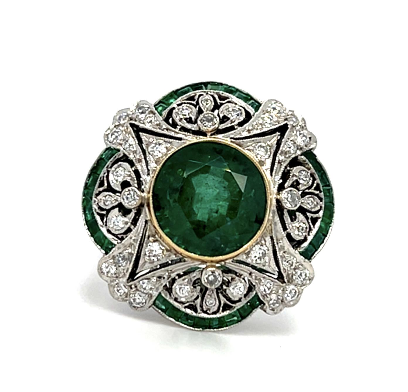 3.31ct Emerald .48ct OMC Dia .55ct Calibre Set Emeralds Platinum Handmade Ring