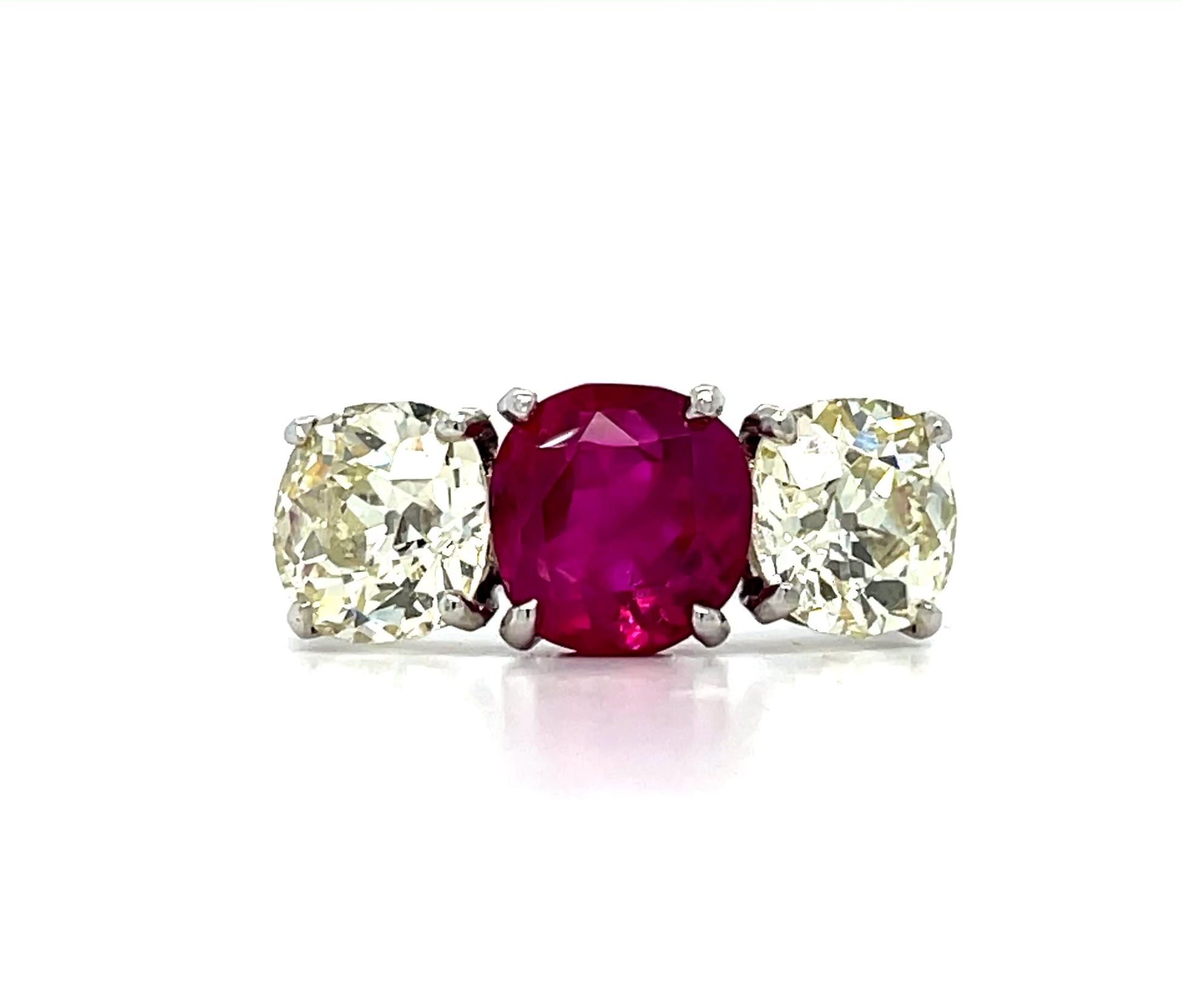 Cartier Art Deco 3.41ct Burma No Heat Ruby PT Ring (1930s) 3.90ct Old Euro Dia