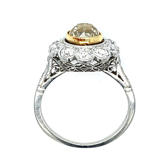 1.64ct Old Mine Fancy Yellow Diamond Platinum+18KY Handmade Ring 1.40ct SD 4g