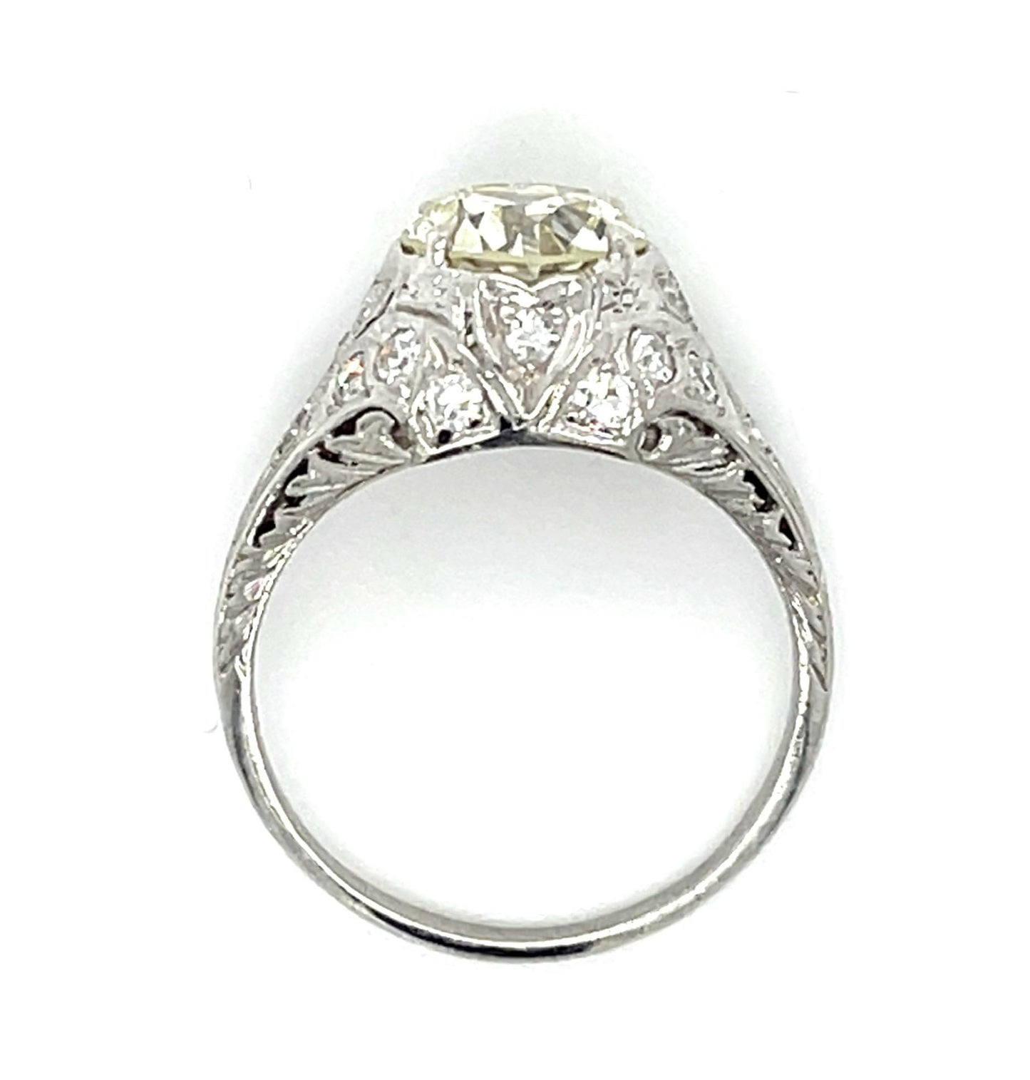 Original Art Deco 1.74ct Euro Diamond Platinum Ring (Antique 1920s) .58ct SD