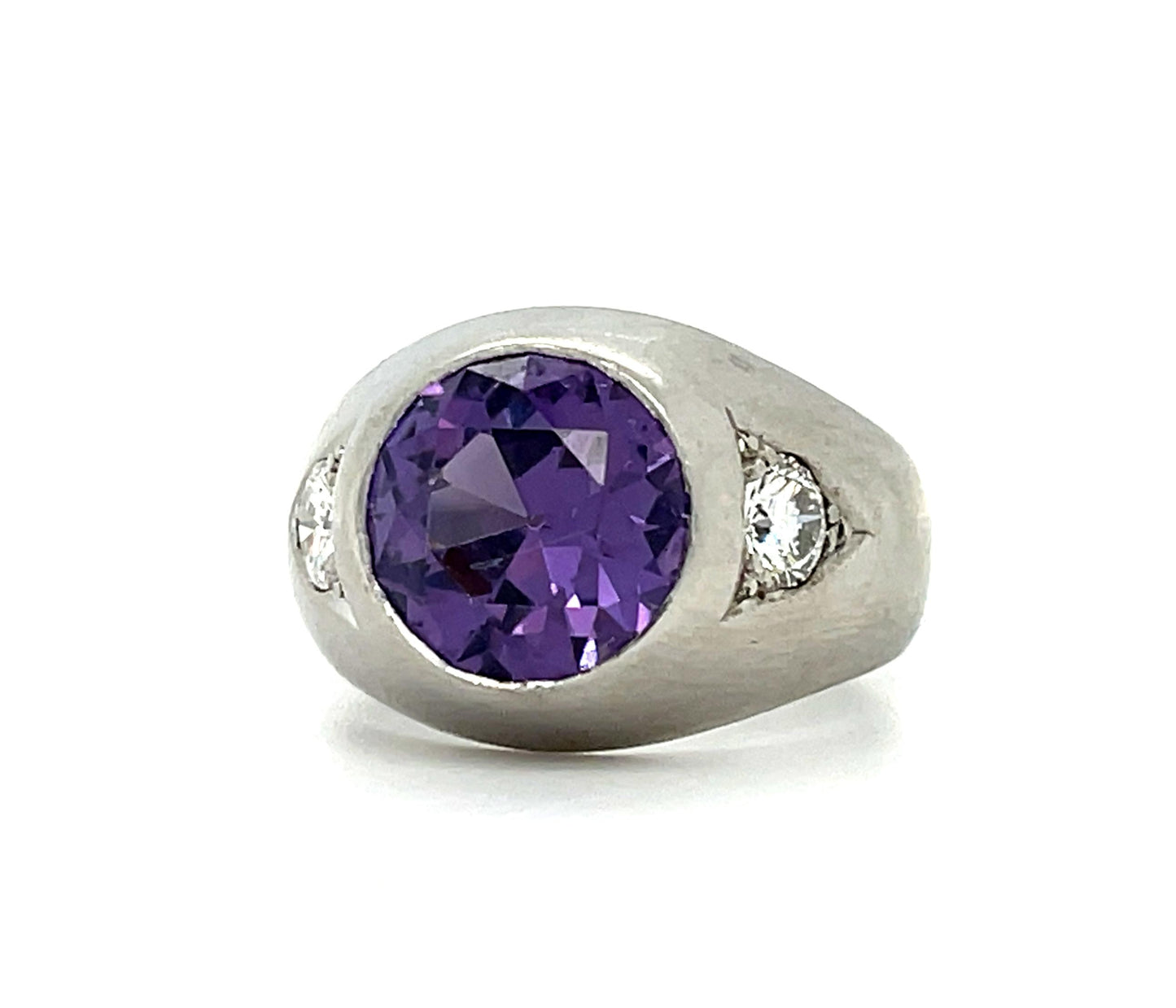 Amethyst .50ct Dia 14KW Men's Vintage Ring 7 Size 9.27g