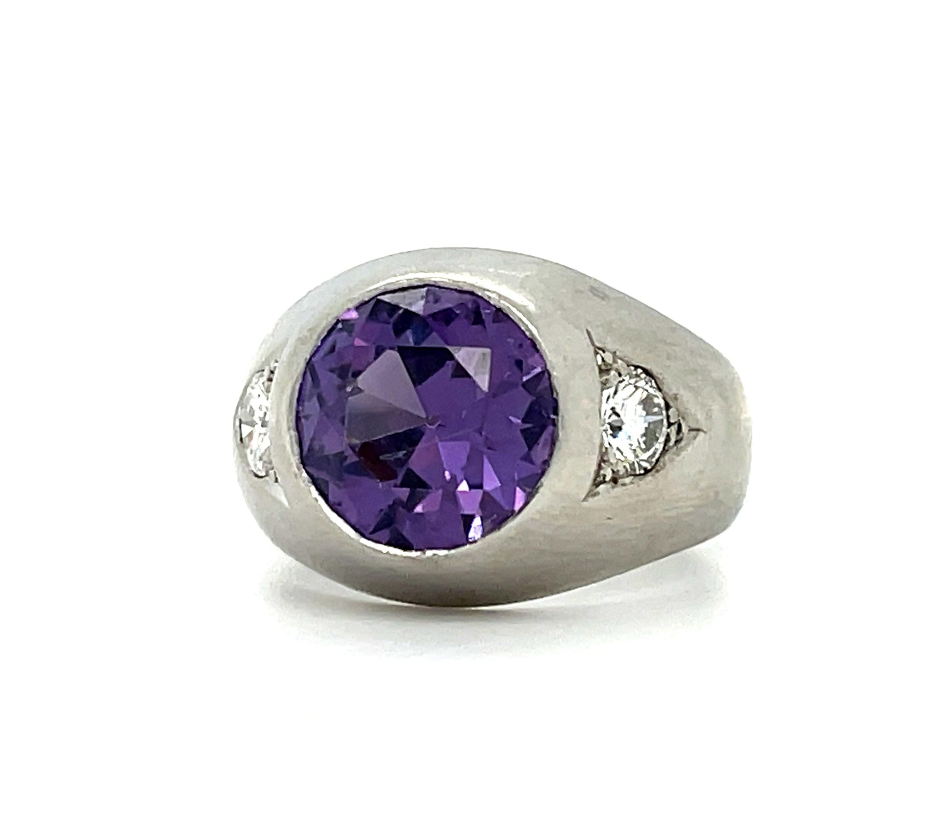 Amethyst .50ct Dia 14KW Men's Vintage Ring 7 Size 9.27g
