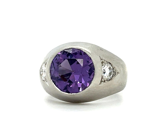 Amethyst .50ct Dia 14KW Men's Vintage Ring 7 Size 9.27g