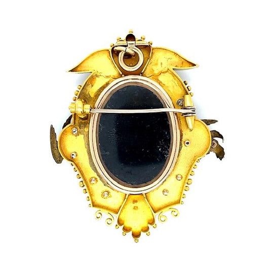 Victorian Carved Cameo Stone 21.50KY Gold Locket/Brooch (Antique 1870s) 24.20g 2