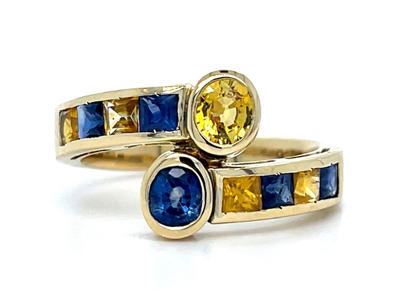 2.60ct Blue and Yellow Sapphire 18KY Ring 5.79g 7.50 Size