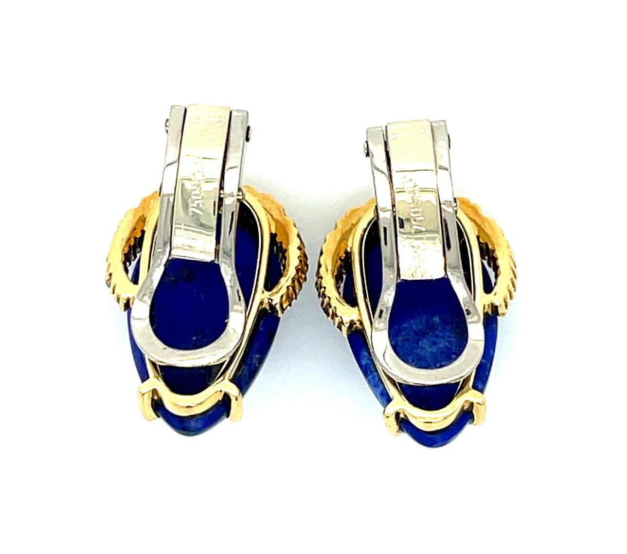 Blue Lapis Lazuli 1ct Diamond Clip 18K2 Tone Earrings 12.19g 7/8"