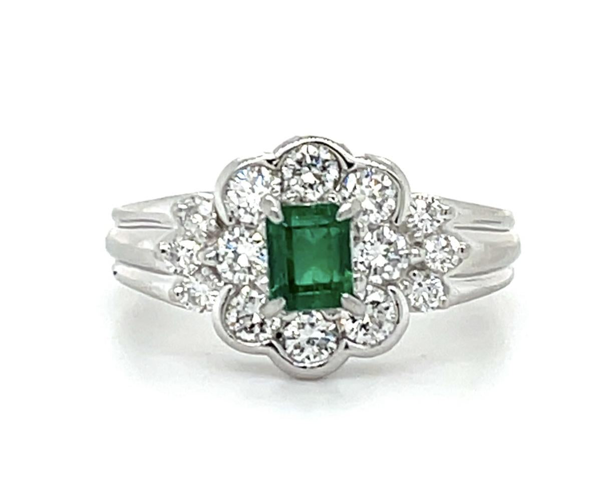 .38ct Emerald .63ct Diamond PT Ring Estate 6.60g 6 Size