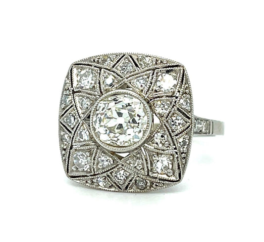 1.22ct Old Mine Diamond Platinum Handmade Ring .90ct SD 6.56g 7.25 Size