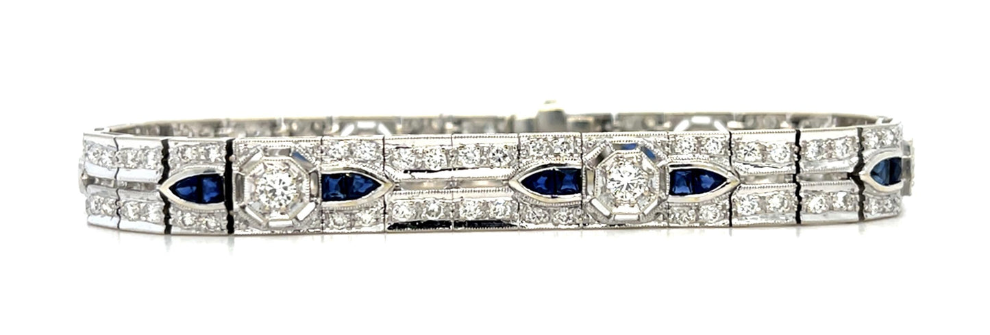 3.50ct Diamond 2ct Sapphire 18KW Estate Bracelet 22.13g 7"