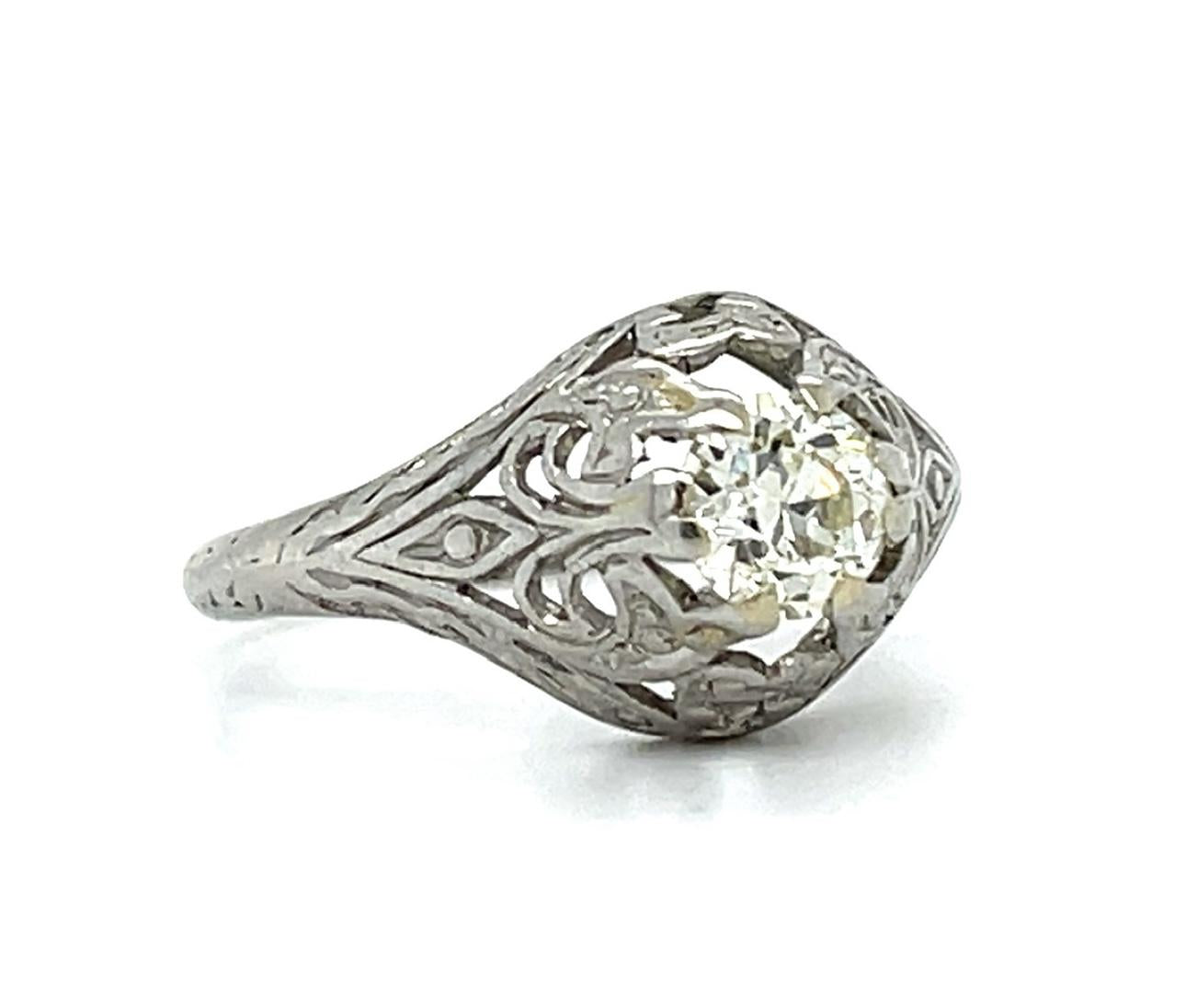 Art Deco .50ct OEC Diamond Platinum Ring (Antique 1920s) 3.40g 5 Size