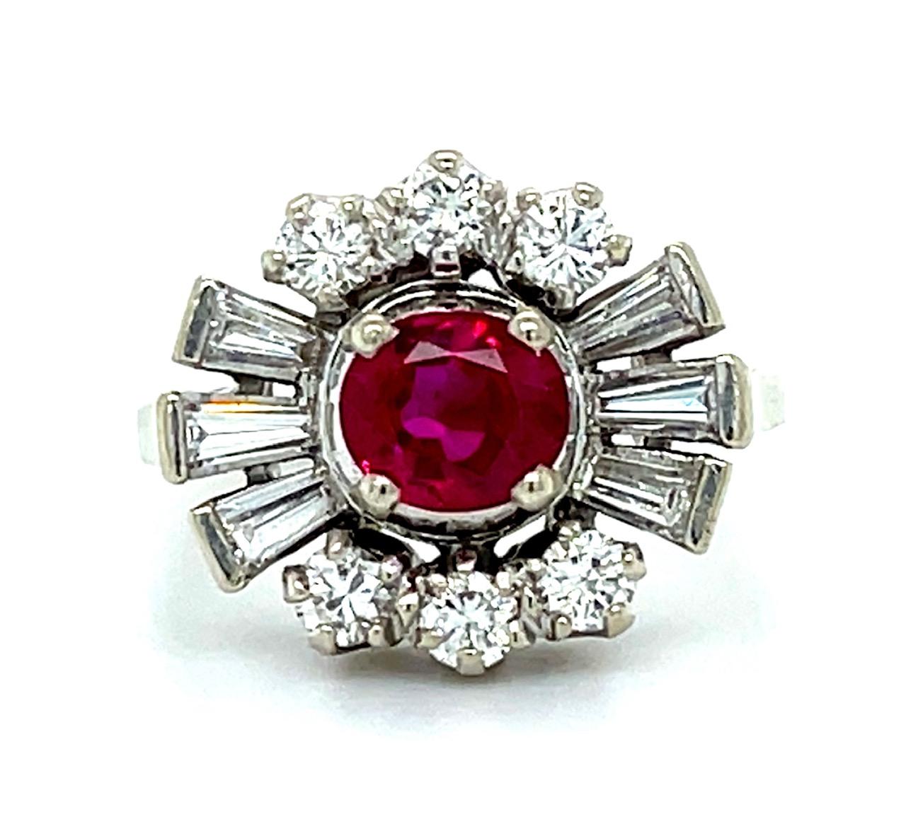 Retro 1.30ct Ruby 1ct Diamond 14KW Estate Ring (Vintage 1940s) 5.75 Size 5.17g