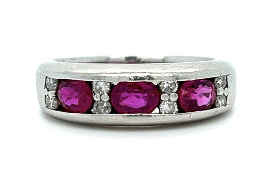 1.30ct Ruby .26ct Diamond Platinum Band 9g 6.50 Size