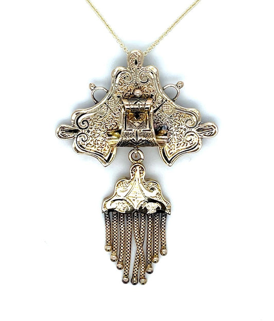 Original Victorian 14KY Pendant (Antique 1870s) 5.45g 16"