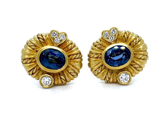 Judith Ripka 3.50ct Sapphire .44ct Diamond 18KY Estate Earrings