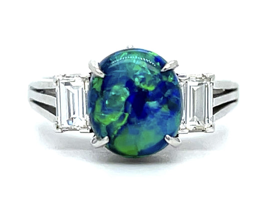 1.70ct Australian Black Opal .50ct Diamond Platinum Ring 5.40g 6.75 Size