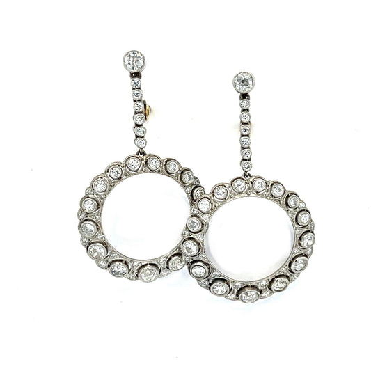 3.40ct Diamond Platinum+18KY Drop Earrings 9.30g 1.50"