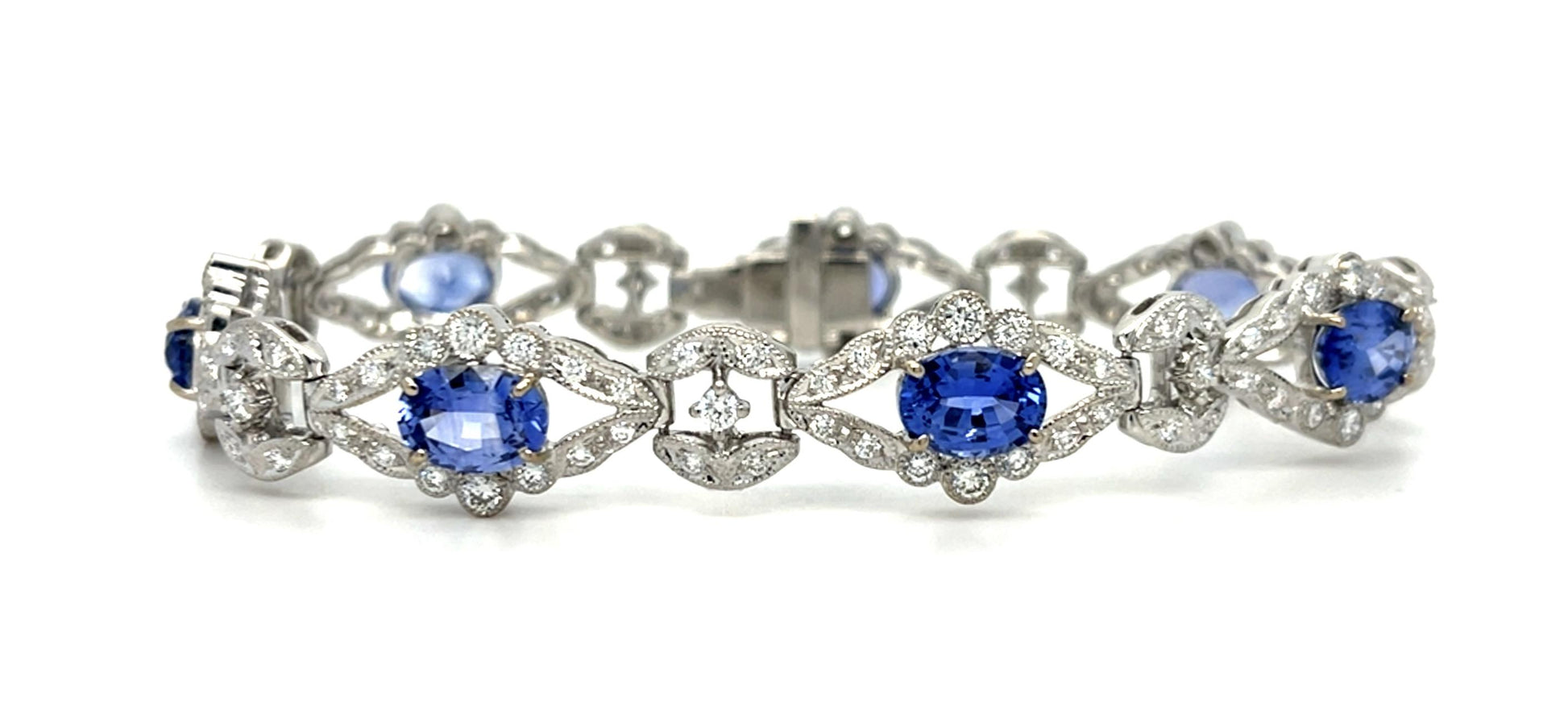 10.21ct Sapphire 3.30ct Diamond 18KW Bracelet 24.40g 7"