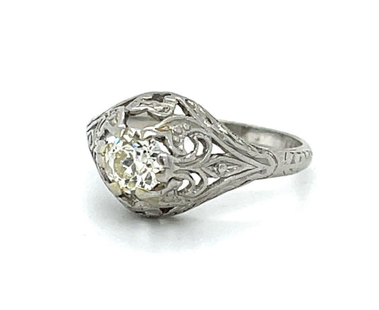 Art Deco .50ct OEC Diamond Platinum Ring (Antique 1920s) 3.40g 5 Size