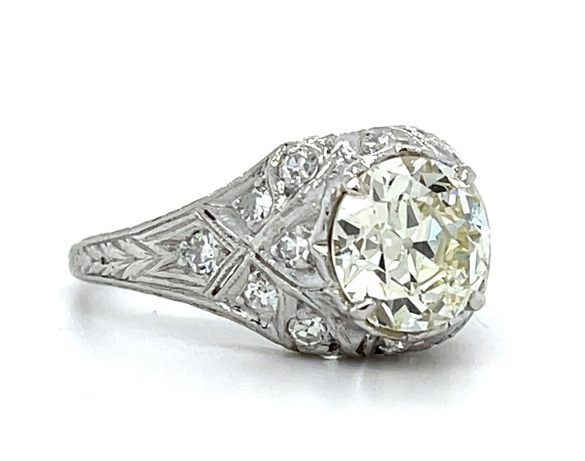 Original Art Deco 1.74ct Euro Diamond Platinum Ring (Antique 1920s) .58ct SD