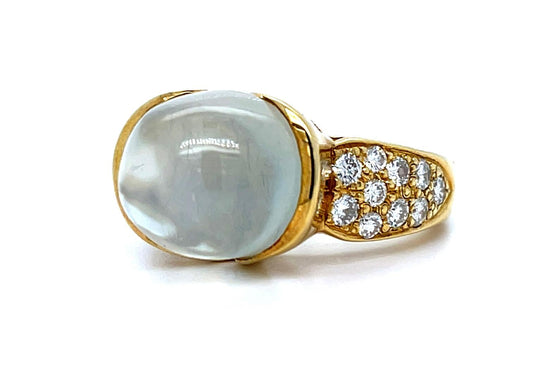 14KW Moonstone &  Diamond Ring 9.42ct(mnst) 0.12ct twt(dia) ESTATE  Size 6.50