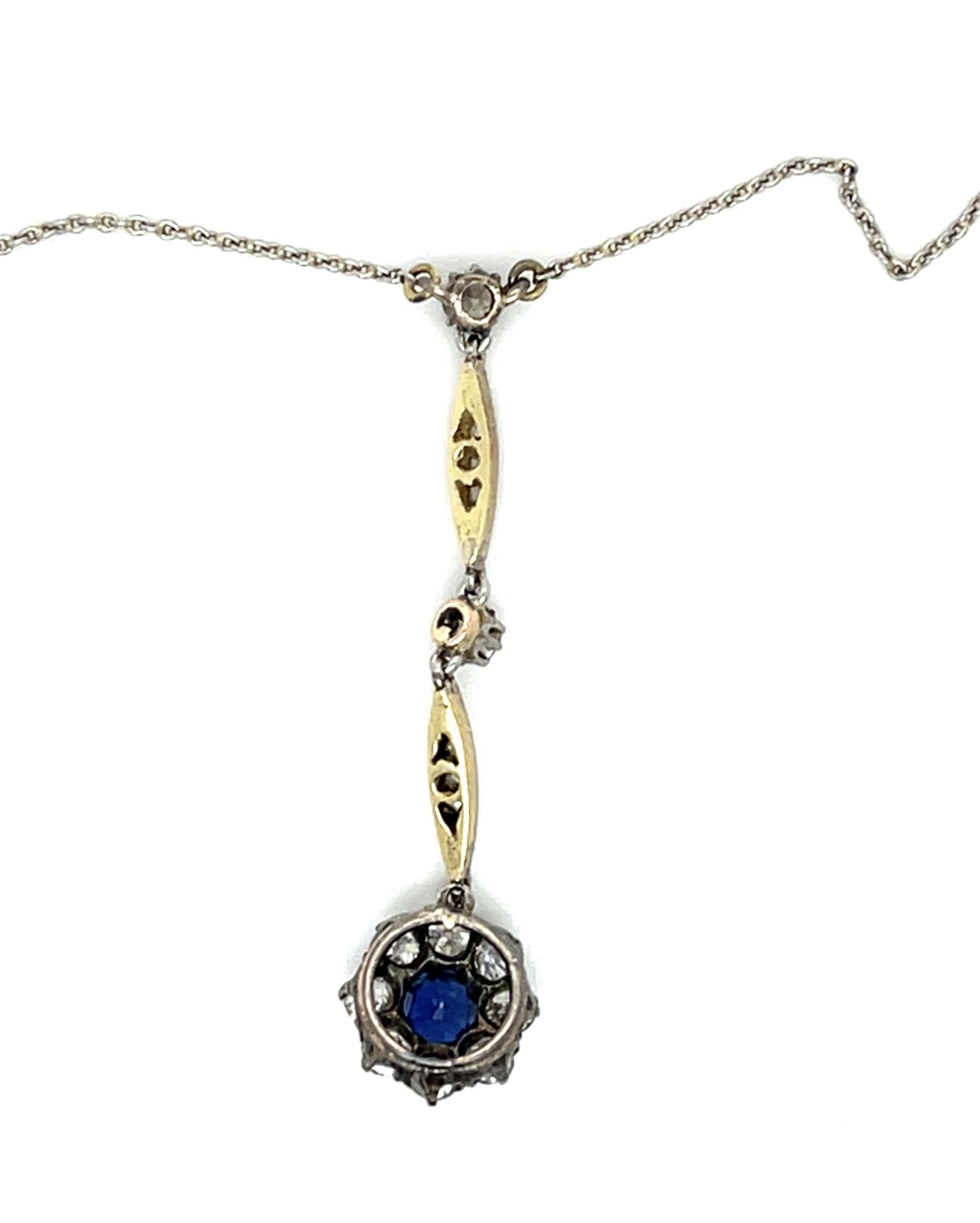 Original Edwardian .40ct Sapphire Platinum over Gold Antique Pendant (c 1900s)