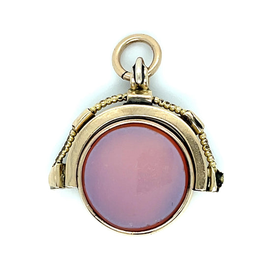 Victorian Carnelian Seal Bloodstone 9KY Pendant (Antique 1890s) 7.93g