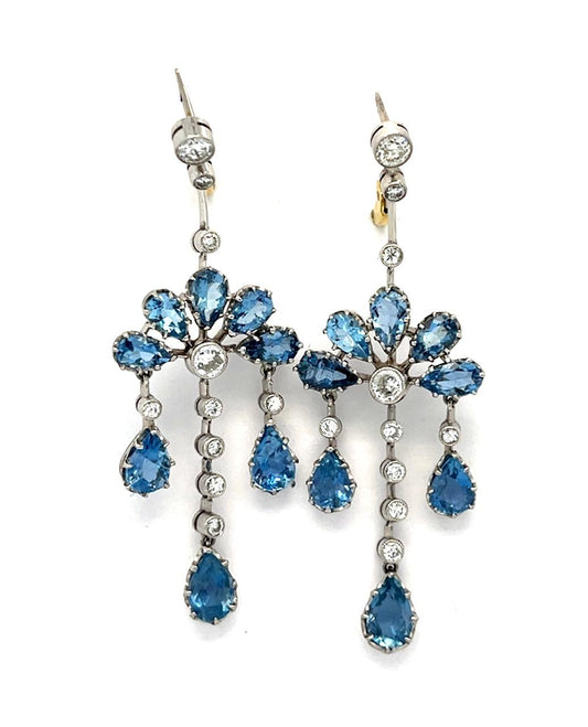 4.50ct Aquamarines 1.30ct Diamonds Platinum+18KY Chandelier Earrings 10g 1.90"