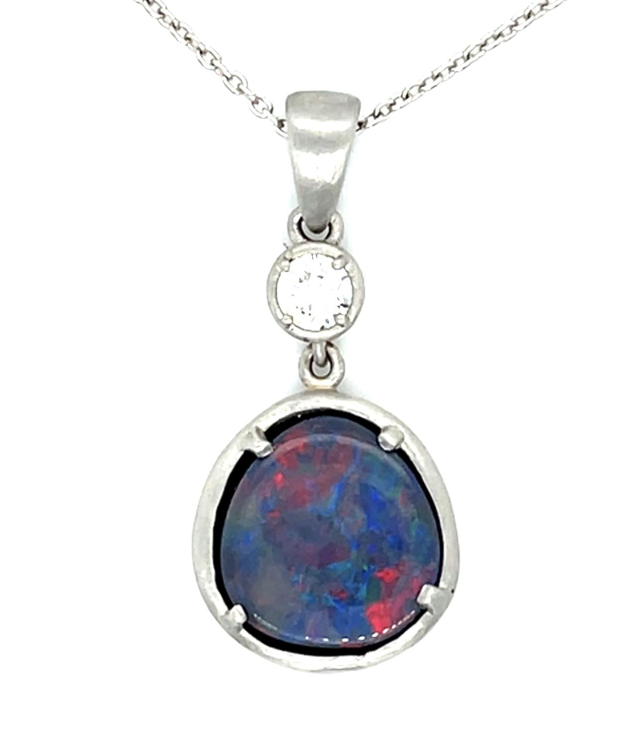 3.48ct Lightning Ridge Australian Black Opal .20 Dia Platinum Pendant 5.9g 18"