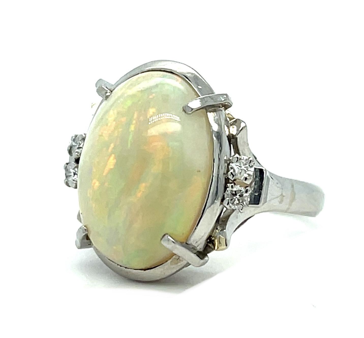 9ct Australian Opal .12ct Diamond Platinum Ring (Estate 1960s) 7.60g 6.25 Size