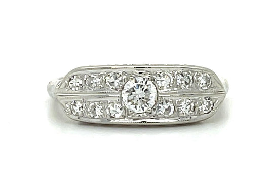 Art Deco .18ct OEC Diamond 14KW Ring (Vintage 1930s) .28ct SD 2.58g 5.50 Size