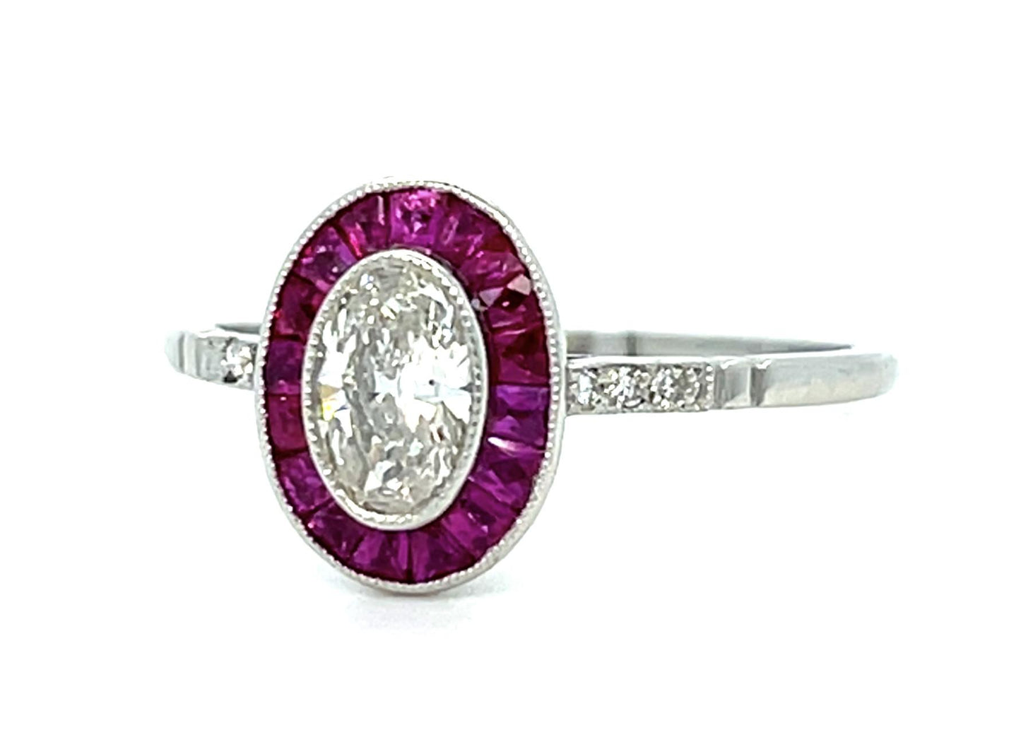 .39ct Oval Diamond .56ct Ruby Platinum Handmade Ring 2.30g 6.75 Size