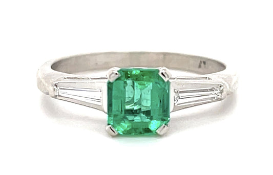 .85ct Colombian Emerald .30ct Diamond Platinum Ring 4.35g 6.75 Size