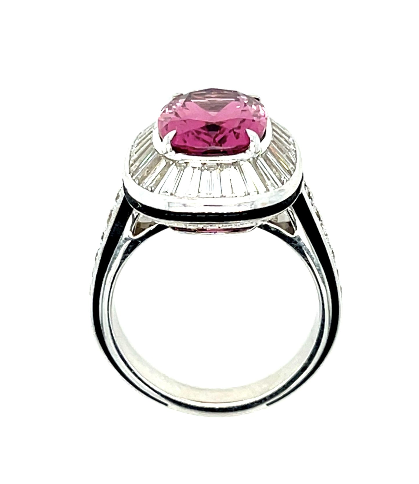 5.43ct Pink Tourmaline 2.75ct Diamond 18KW Black Enamel Ring 11.18g 6.75 Size