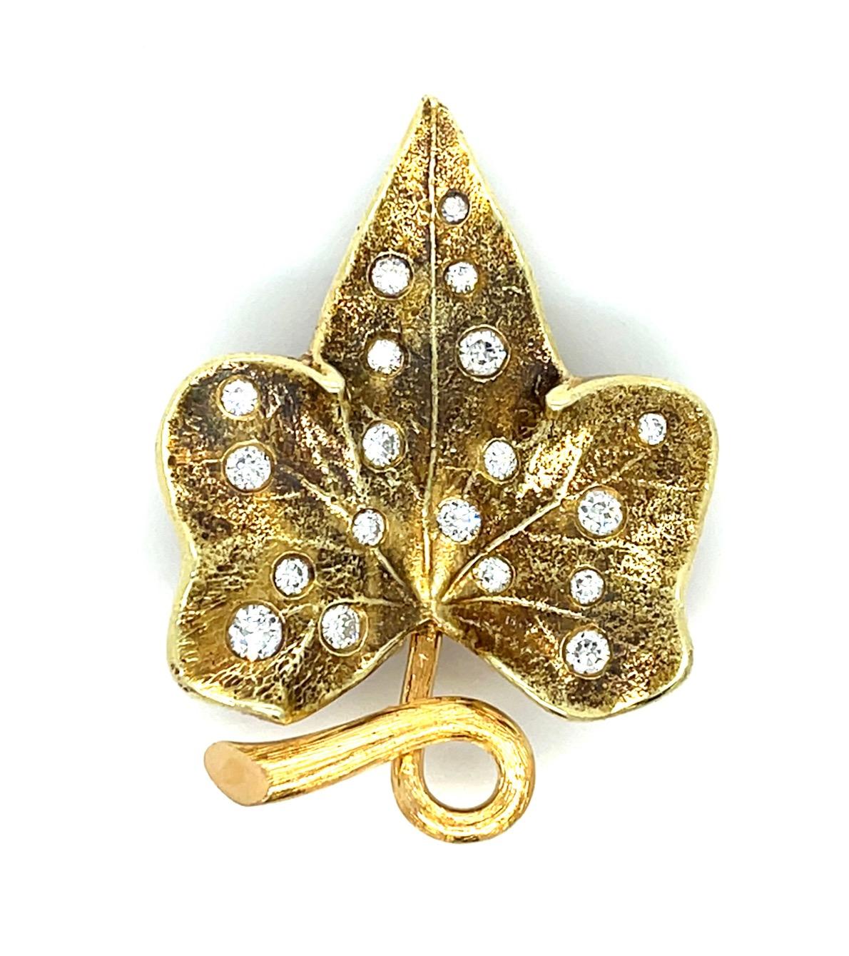 1ct Diamond Oak Leaf Brooch 13.80g 1.50x1.15