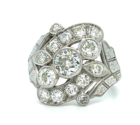 Art Deco .45ct Old European Center Diamond Platinum Ring (Vintage 1930s) 1ct SD