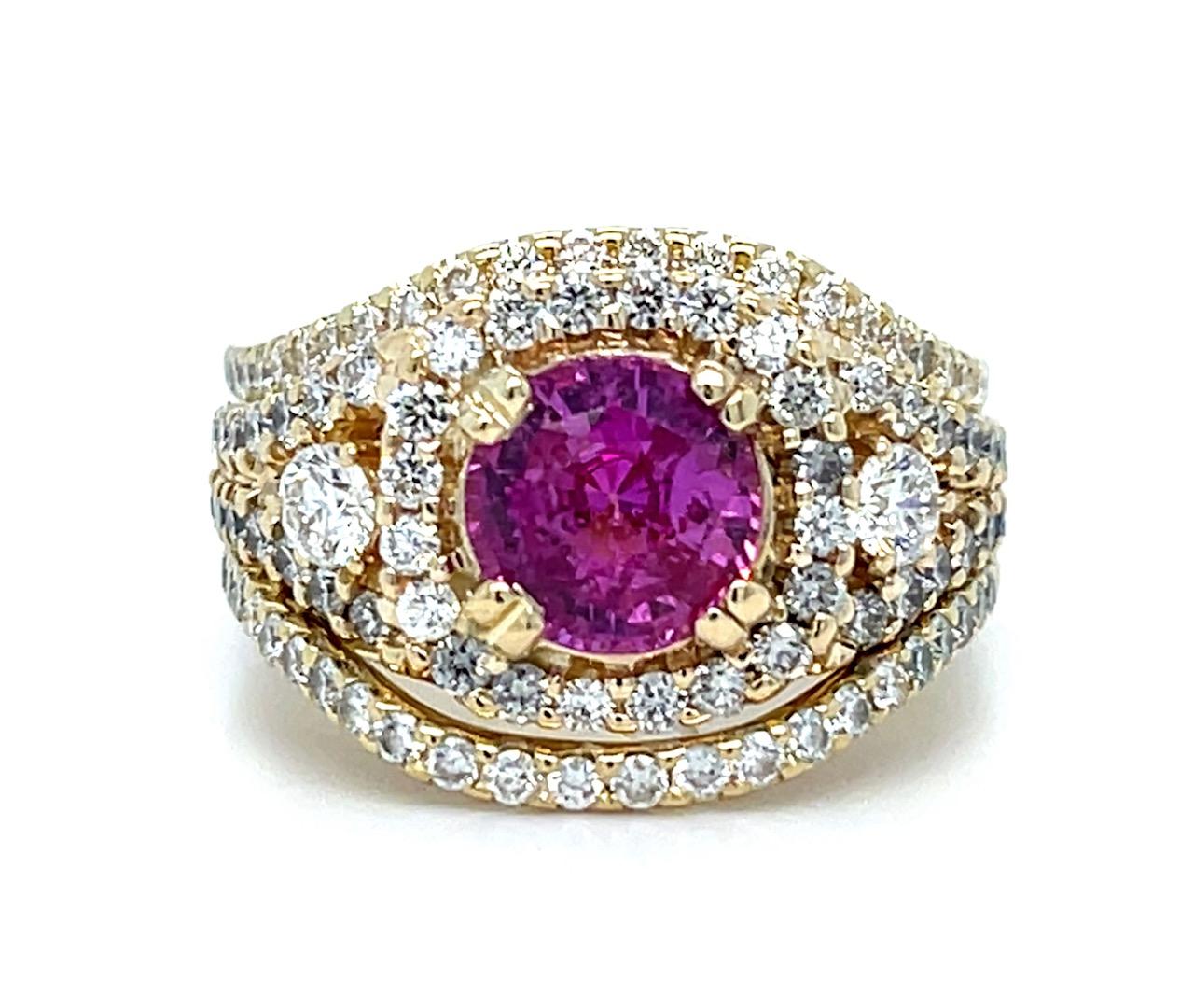 2.09ct Pink Sapphire 2.30ct Diamond 14KY Ring 11.47g 7 Size