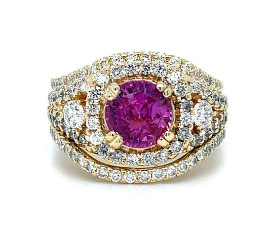 2.09ct Pink Sapphire 2.30ct Diamond 14KY Ring 11.47g 7 Size