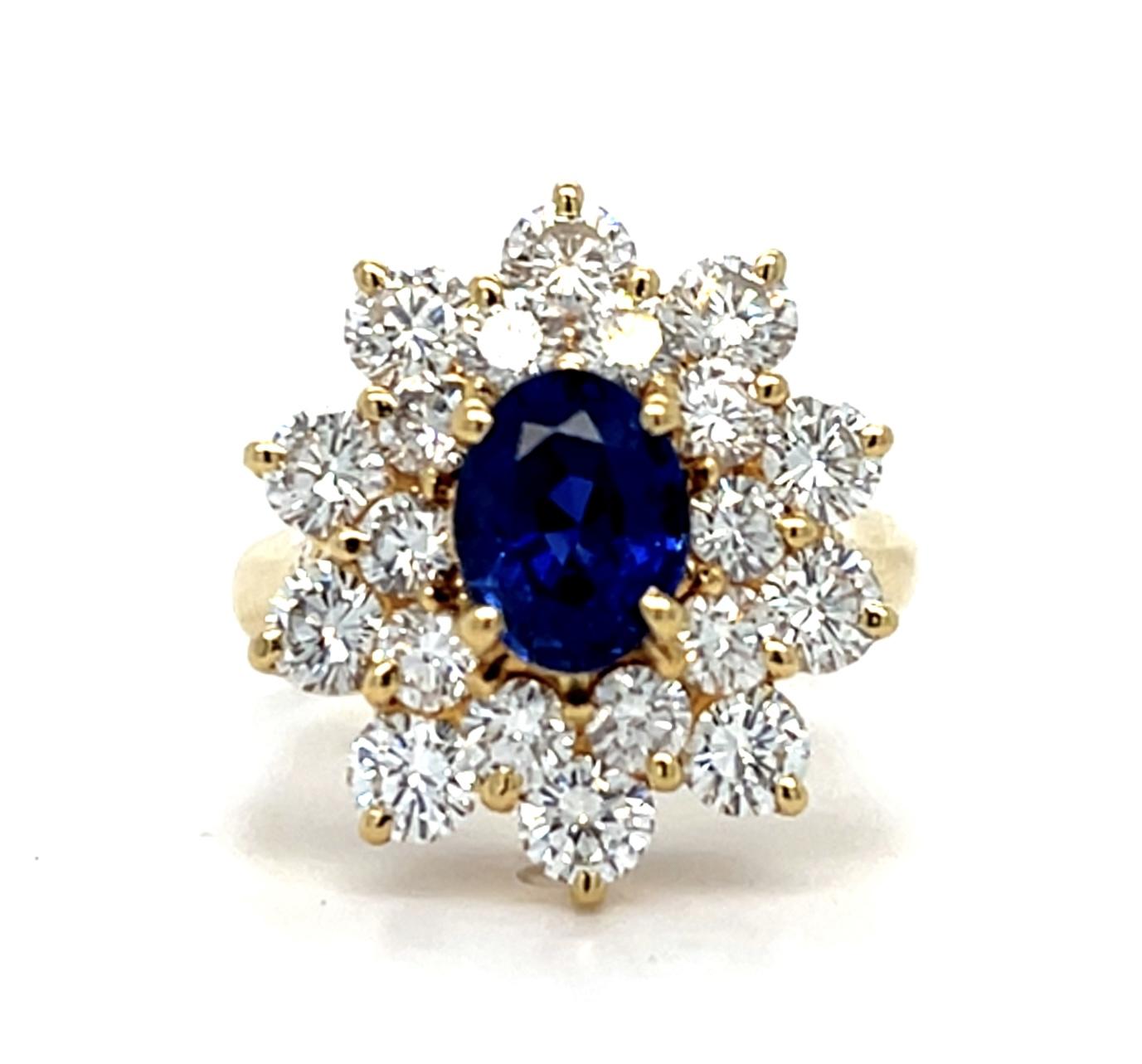 .90ct Sapphire 2.50ct Diamond 18KY Ring (Estate 1960s) 5.50 Size 6.20g