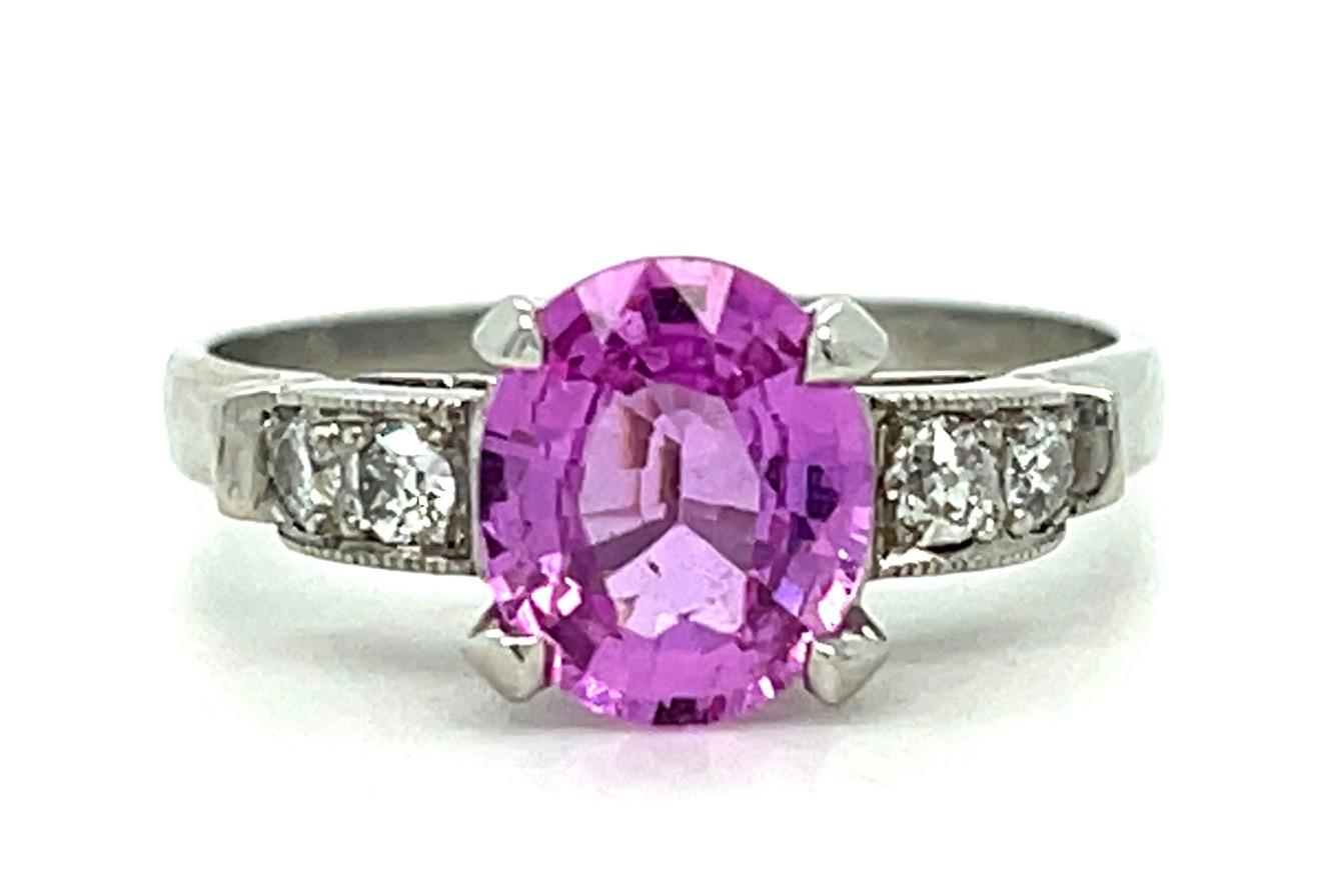 Art Deco 1.50ct Pink Sapphire .16ct Diamond Platinum Ring (Vintage 1930s) 4.30g