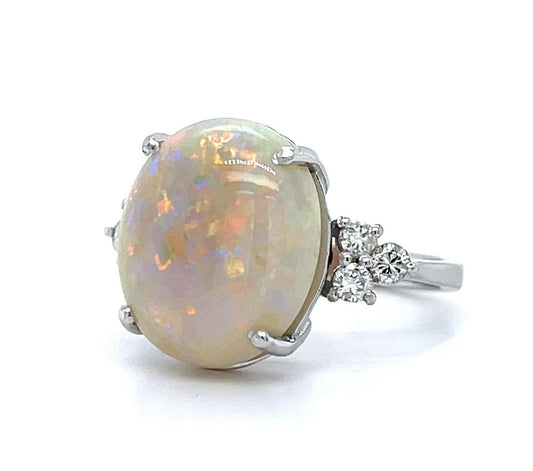 7.15ct Australian Opal 18KW .27ct Diamonds Ring 5.10g 6.50 Size